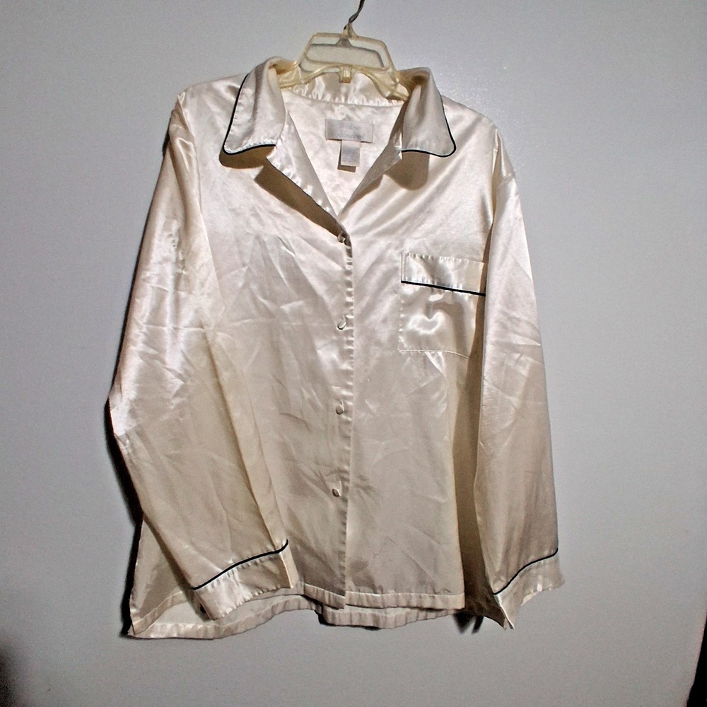 Willow Blossom White Womens Plus Size XL 2pc Pajama Set Collar Button Down - Picture 2 of 8